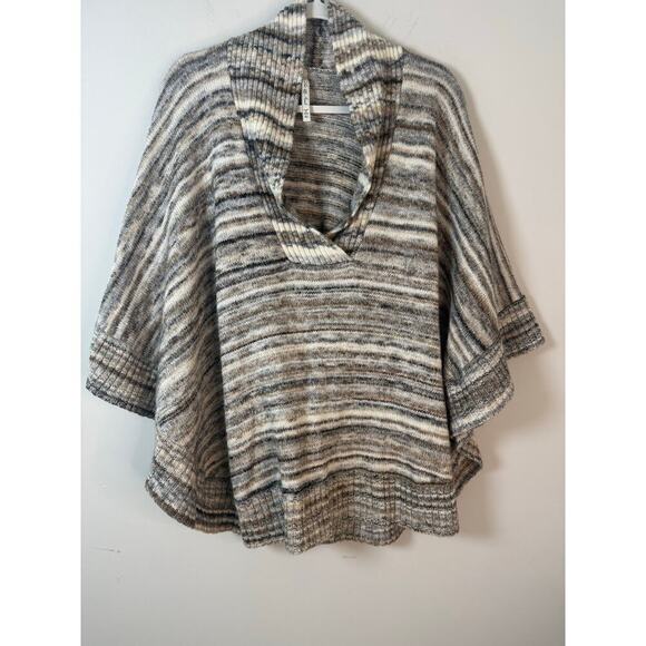 Leo & Nicole Striped Cowl Neck Knit Poncho Sweater Size XL - Picture 1 of 8